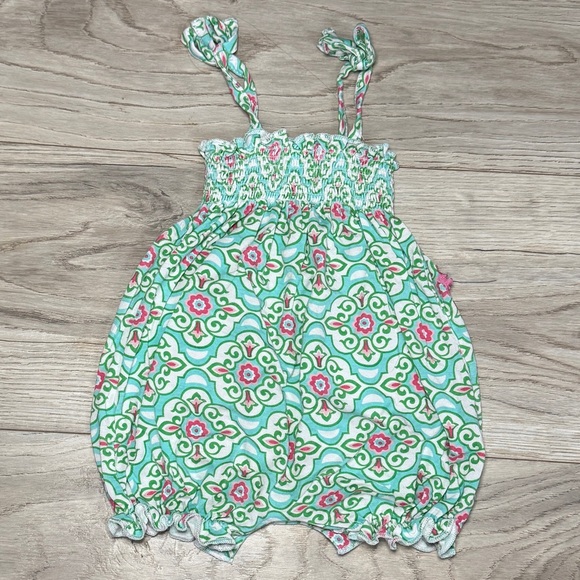 Mud Pie Baby Romper with Green and Pink Pattern - Picture 2 of 4